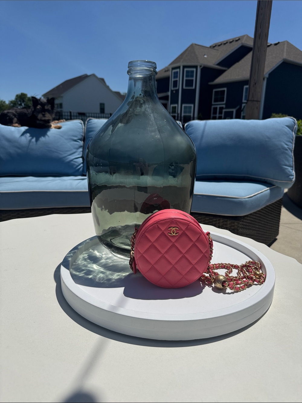 CHANEL Coral Pink Quilted Round Mini Crossbody